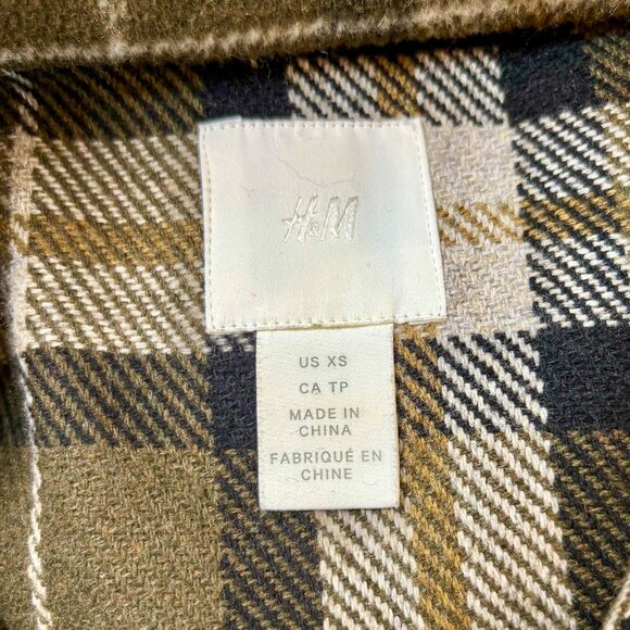 H&M Oversized Long Shacket - Plaid Olive Brown Khaki Black White - Size: XS - Picture 4 of 5